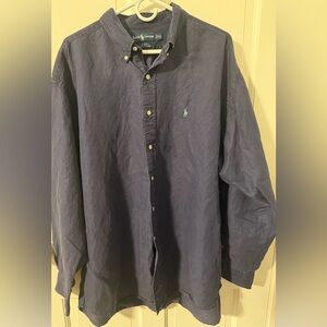 Vintage Ralph Lauren Navy Button Down Shirt 51% silk 49% linen